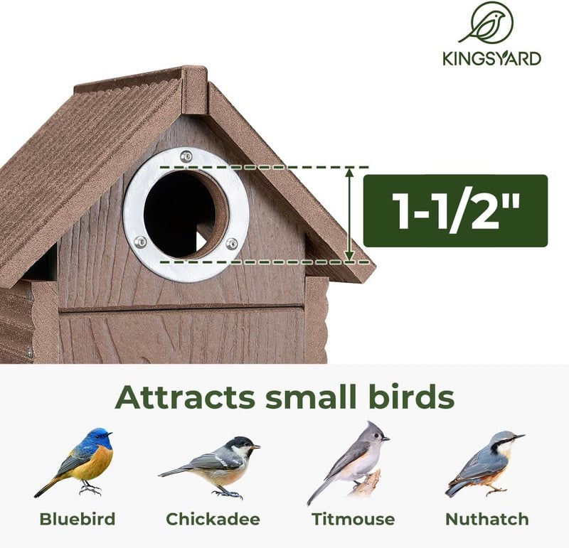 Kingsyard Recycled Plastic Bird House for Outdoors - Weatherproof Nesting Box with Clear View Panel & Predator Guard for Bluebird Wren Swallow Finch, Brown - Image 4